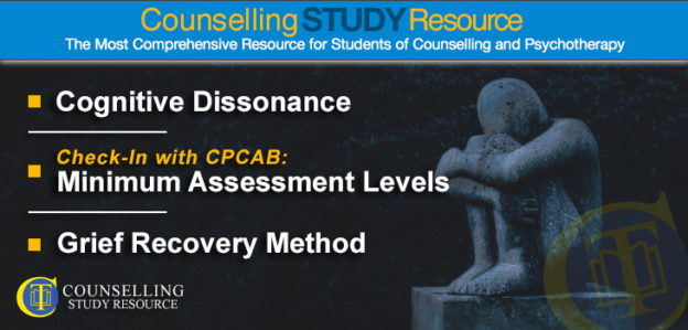 CT Podcast Ep 143 featured image - Topics Discussed: Cognitive dissonance; Minimum assessment levels in counselling study; Grief Recovery Method: Introduction for Counsellors